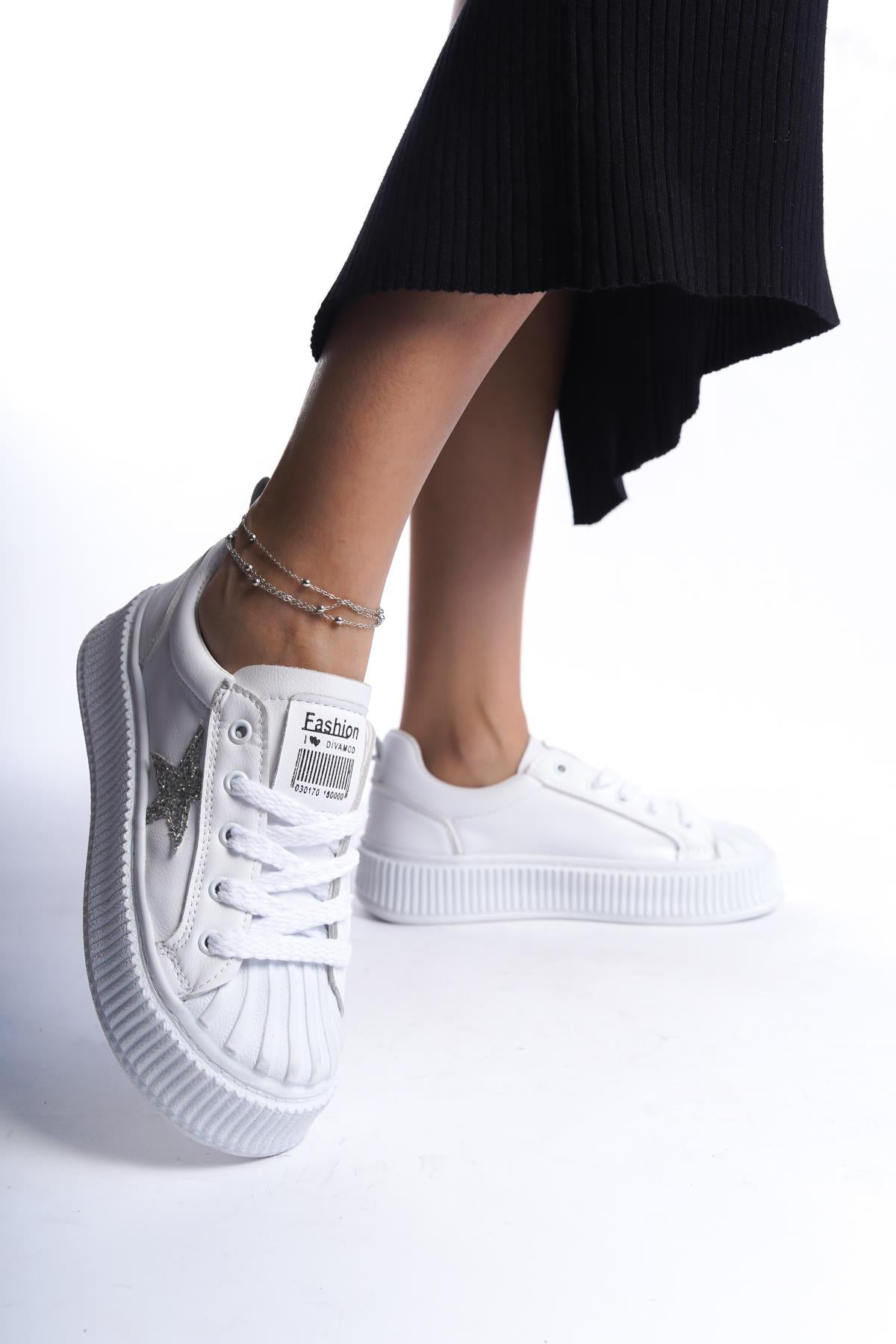 Beyaz Kadın Spor Ayakakbı Sneaker Yüksek Rahat Ergonomik