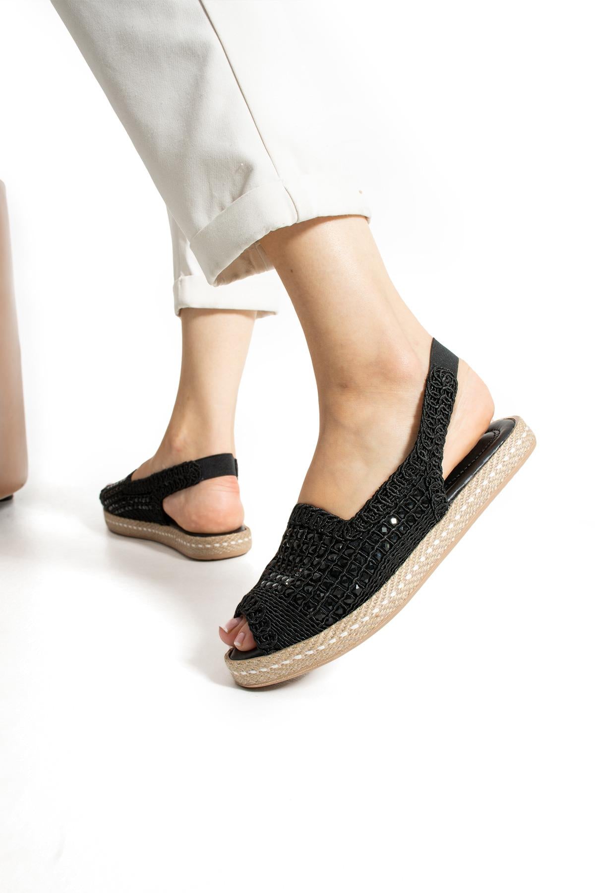 Kadın Taşlı Espadril Ayakkabı Rahat ve Ergonomik