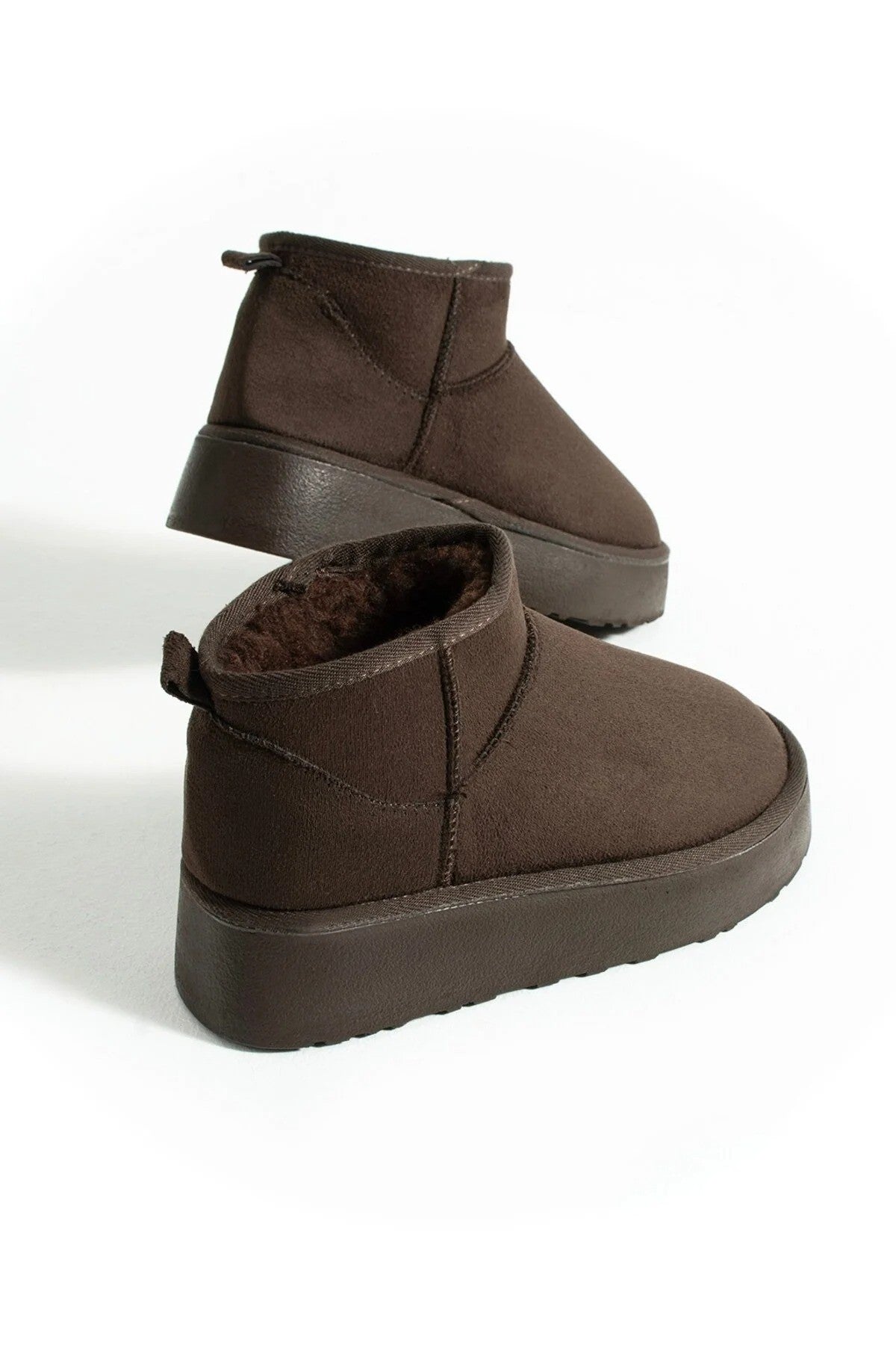 Kahve Kadın Tüylü Bot Kışlık Yumuşak Rahat Slip On Yarım Bot