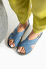 Kot Mavi Kadın Hasır Taban Anatomik Comfort Espadril Ergonomik Arka Cırtlı Günlük Sandalet