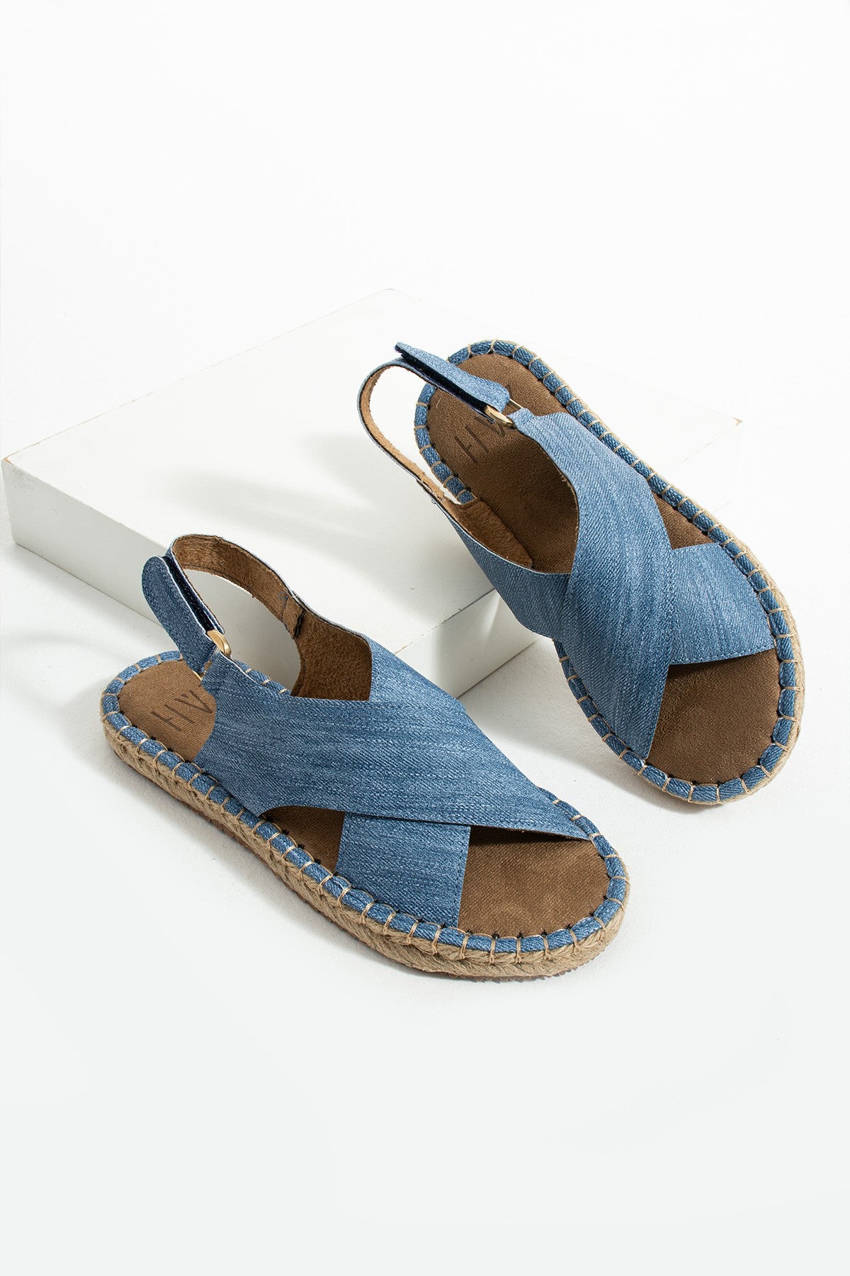 Kot Mavi Kadın Hasır Taban Anatomik Comfort Espadril Ergonomik Arka Cırtlı Günlük Sandalet