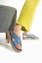 Kot Mavi Kadın Hasır Taban Anatomik Comfort Espadril Ergonomik Arka Cırtlı Günlük Sandalet