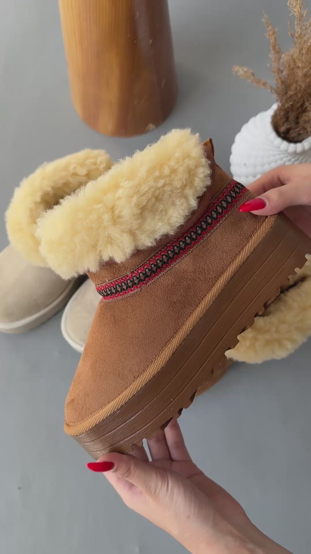 Taba Tüylü Rahat Kadın Bot Slip On Yarım Ergonomik Yumuşak Taban Bot