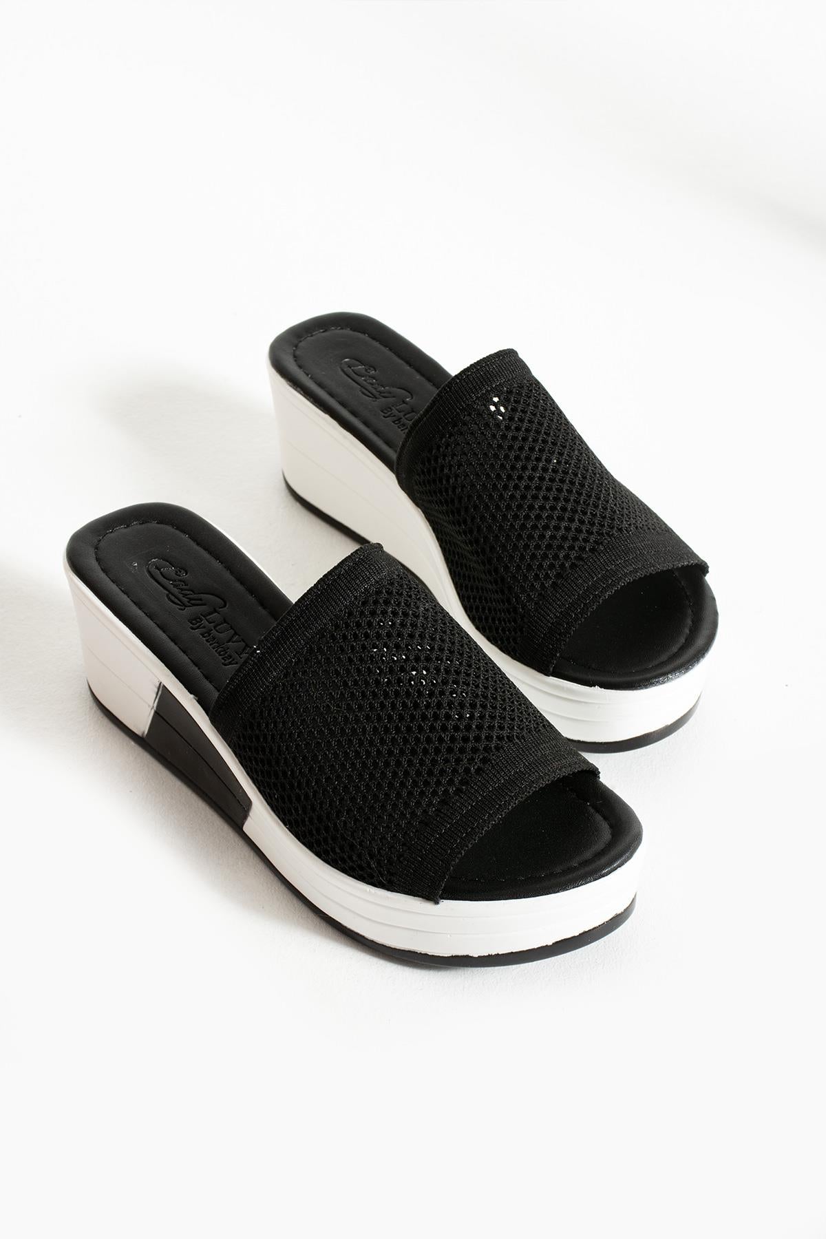 Siyah Dolgu Topuk Terlik Rahat Comfort (6cm)