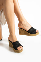 Siyah Dolgu Topuk Terlik Rahat Comfort (8cm)