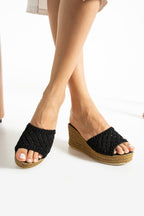 Siyah Dolgu Topuk Terlik Rahat Comfort (8cm)