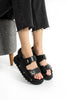 Siyah Kadın Çift Tokalı Rahat Anatomik Comfort Ergonomik Flatform Sandalet