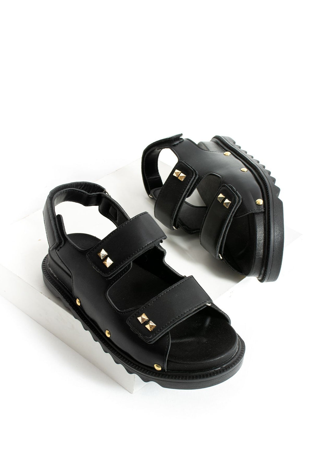 Siyah Kadın Çift Tokalı Rahat Anatomik Comfort Ergonomik Flatform Sandalet