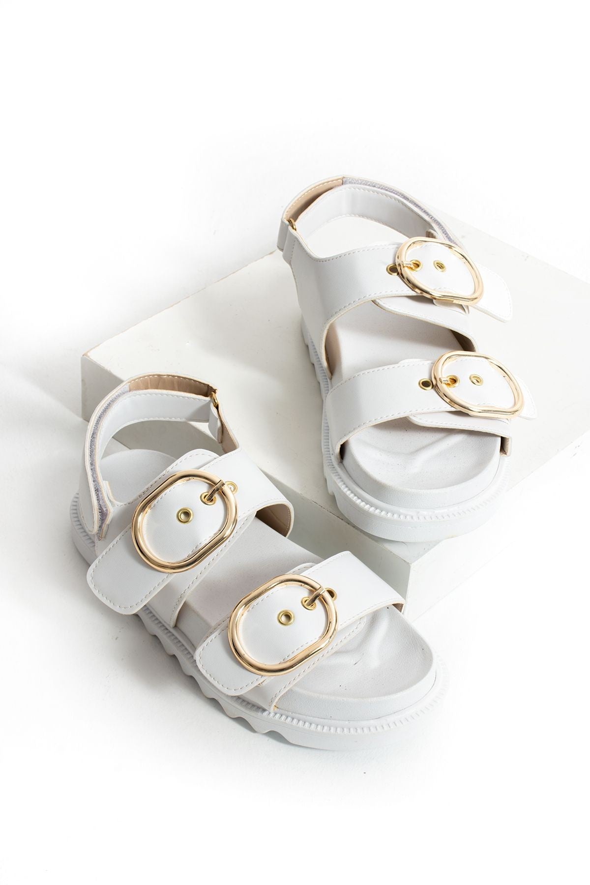 Siyah Kadın Çift Tokalı Rahat Anatomik Comfort Ergonomik Flatform Sandalet