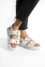 Siyah Kadın Çift Tokalı Rahat Anatomik Comfort Ergonomik Flatform Sandalet