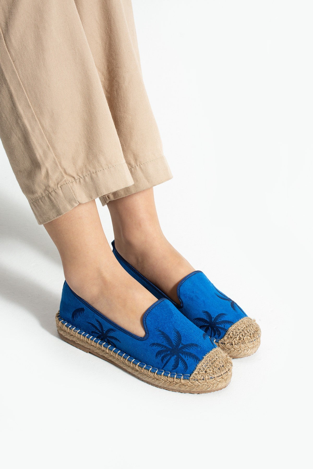Mavi Kadın Desenli Hasır Taban Espadril Rahat ve Ergonomik Ayakkabı