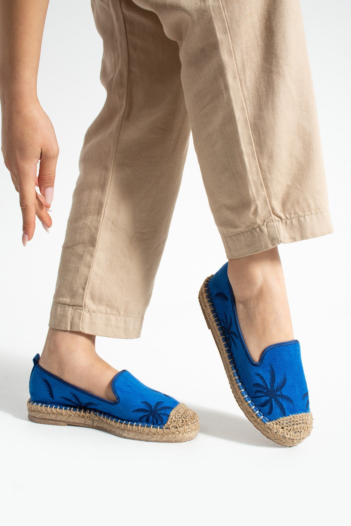 Mavi Kadın Desenli Hasır Taban Espadril Rahat ve Ergonomik Ayakkabı