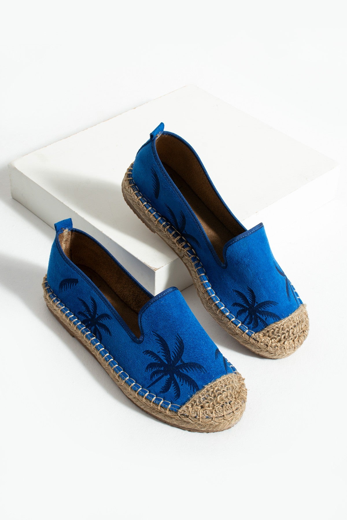 Mavi Kadın Desenli Hasır Taban Espadril Rahat ve Ergonomik Ayakkabı