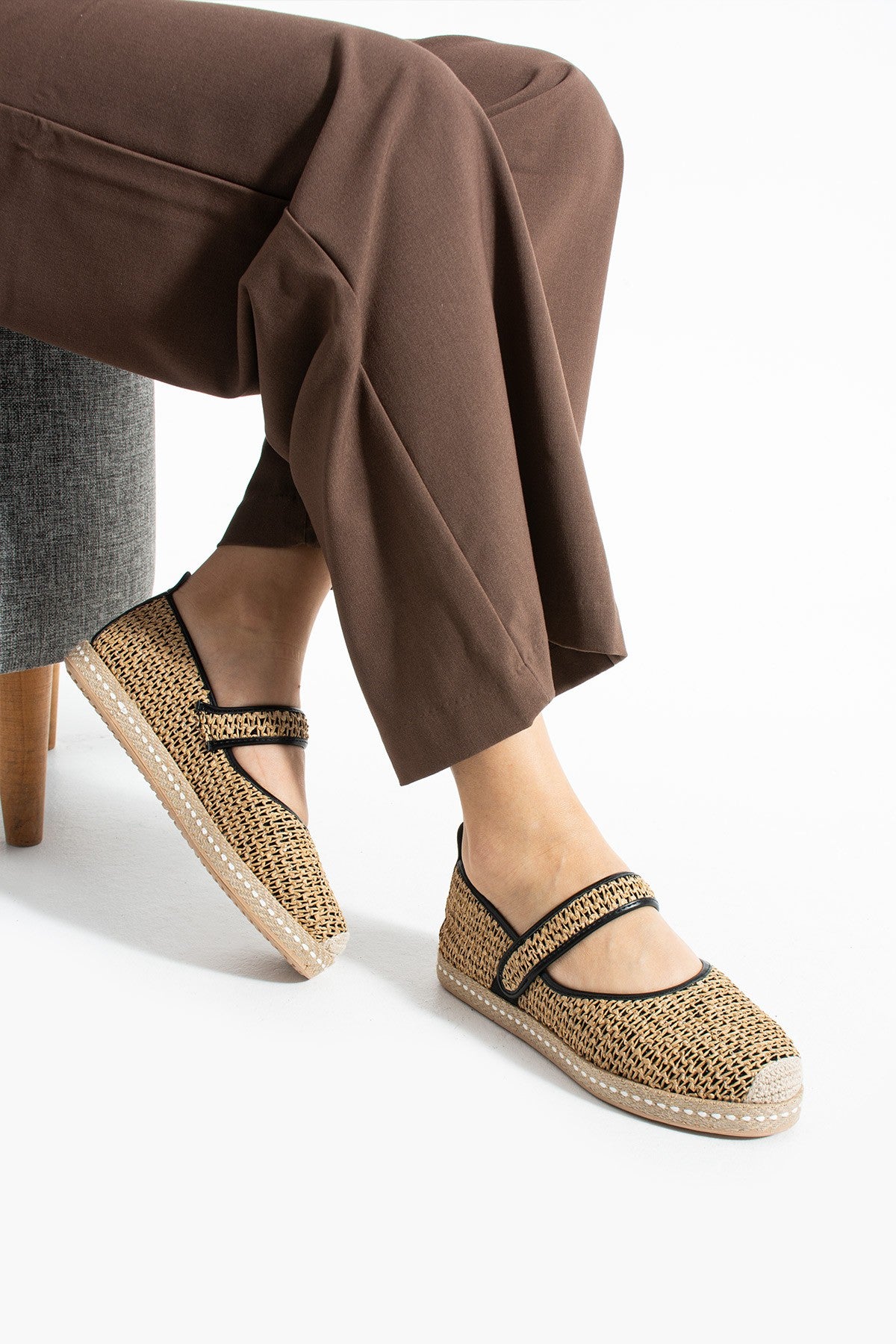 Siyah Kadın Hasır Espadril Comfort Yumuşak Taban Ergonomik Rahat
