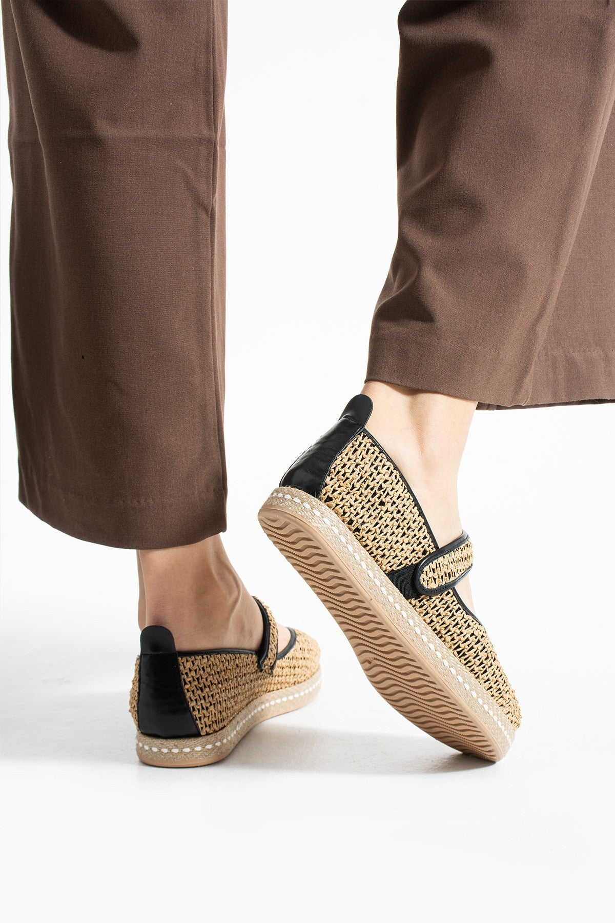 Siyah Kadın Hasır Espadril Comfort Yumuşak Taban Ergonomik Rahat