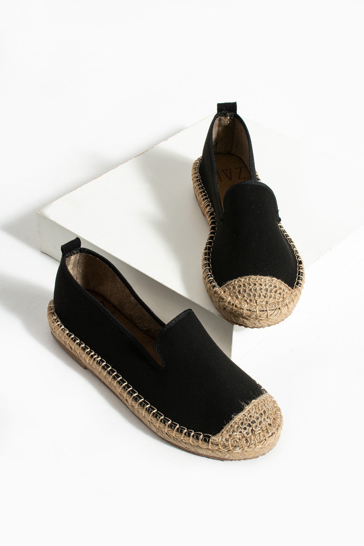 Siyah Kadın Hasır Taban Anatomik Comfort Espadril Ergonomik Günlük Ayakkabı Espadril Loafer Makosek