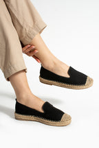 Siyah Kadın Hasır Taban Anatomik Comfort Espadril Ergonomik Günlük Ayakkabı Espadril Loafer Makosek