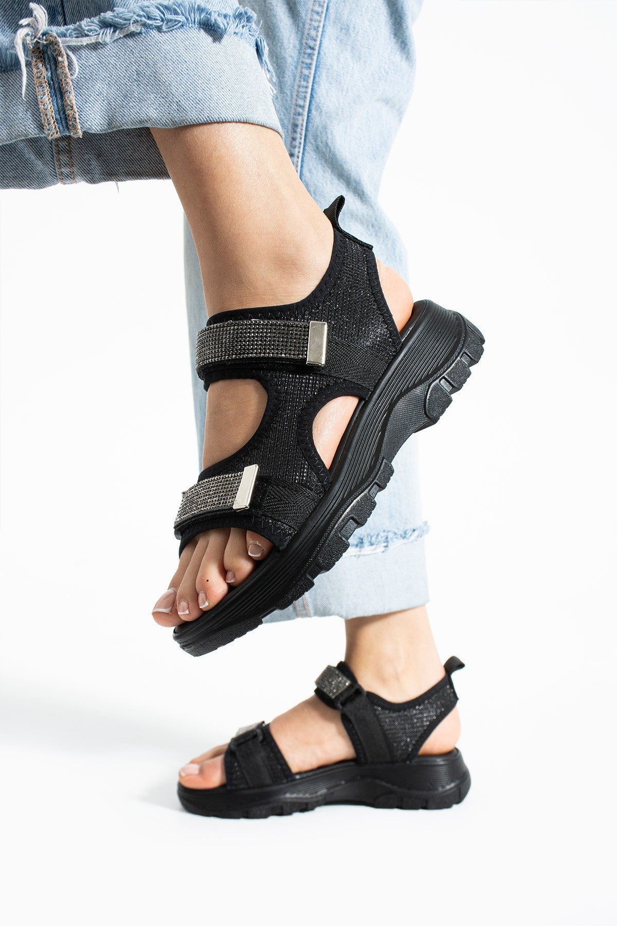 Siyah Kadın Rahat Anatomik Comfort Ergonomik Sandalet Outdoor Sandalet