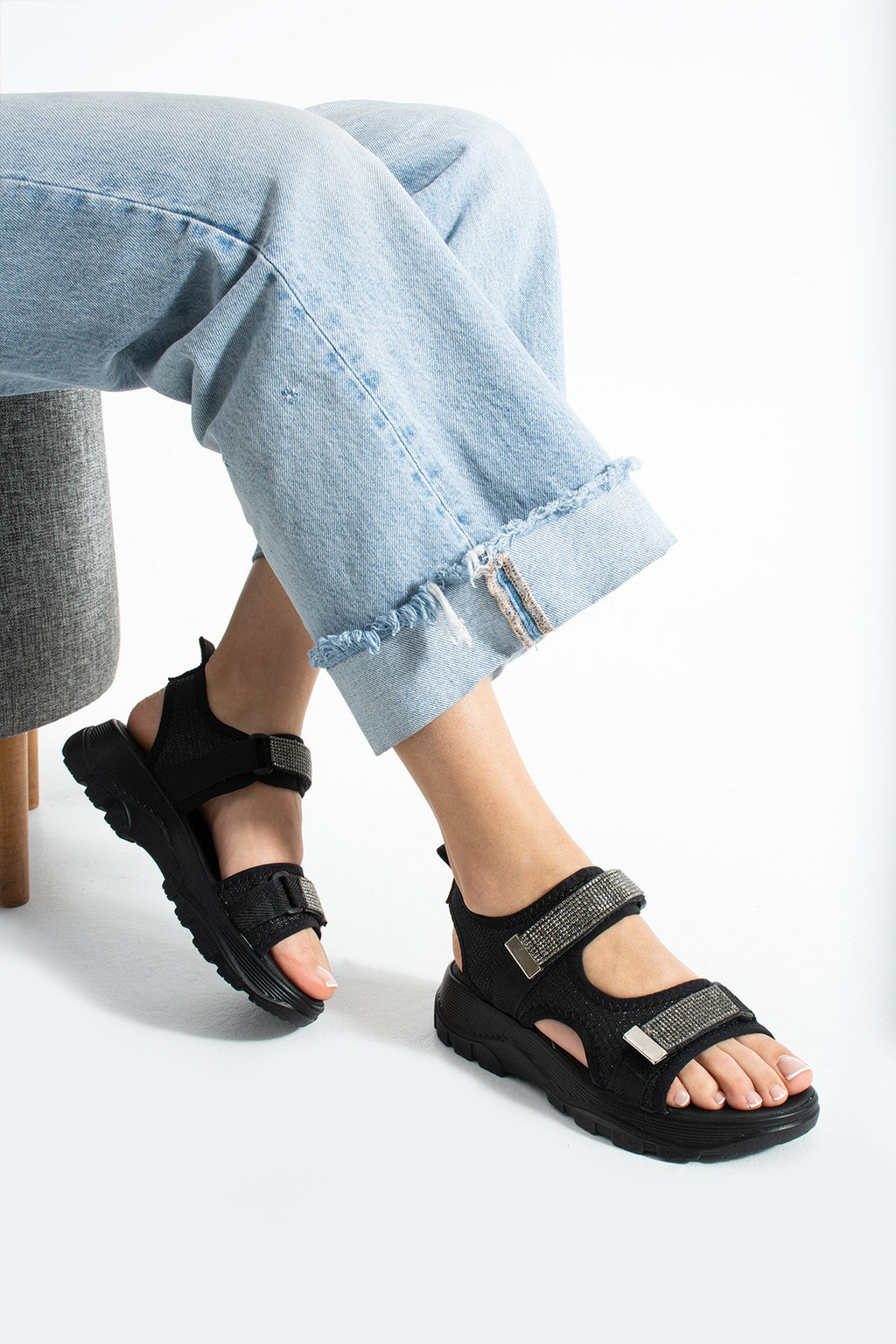 Siyah Kadın Rahat Anatomik Comfort Ergonomik Sandalet Outdoor Sandalet