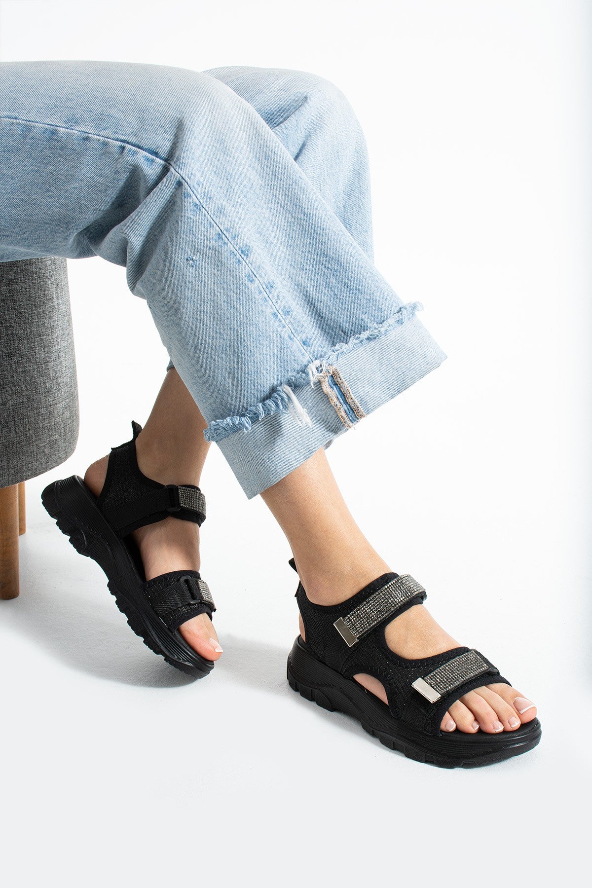 Siyah Kadın Rahat Anatomik Comfort Ergonomik Sandalet Outdoor Sandalet