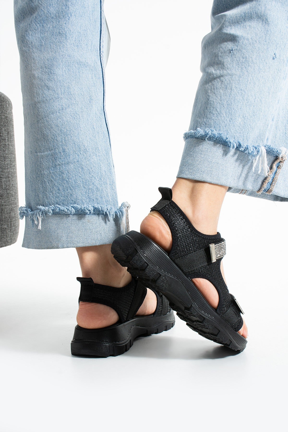 Siyah Kadın Rahat Anatomik Comfort Ergonomik Sandalet Outdoor Sandalet