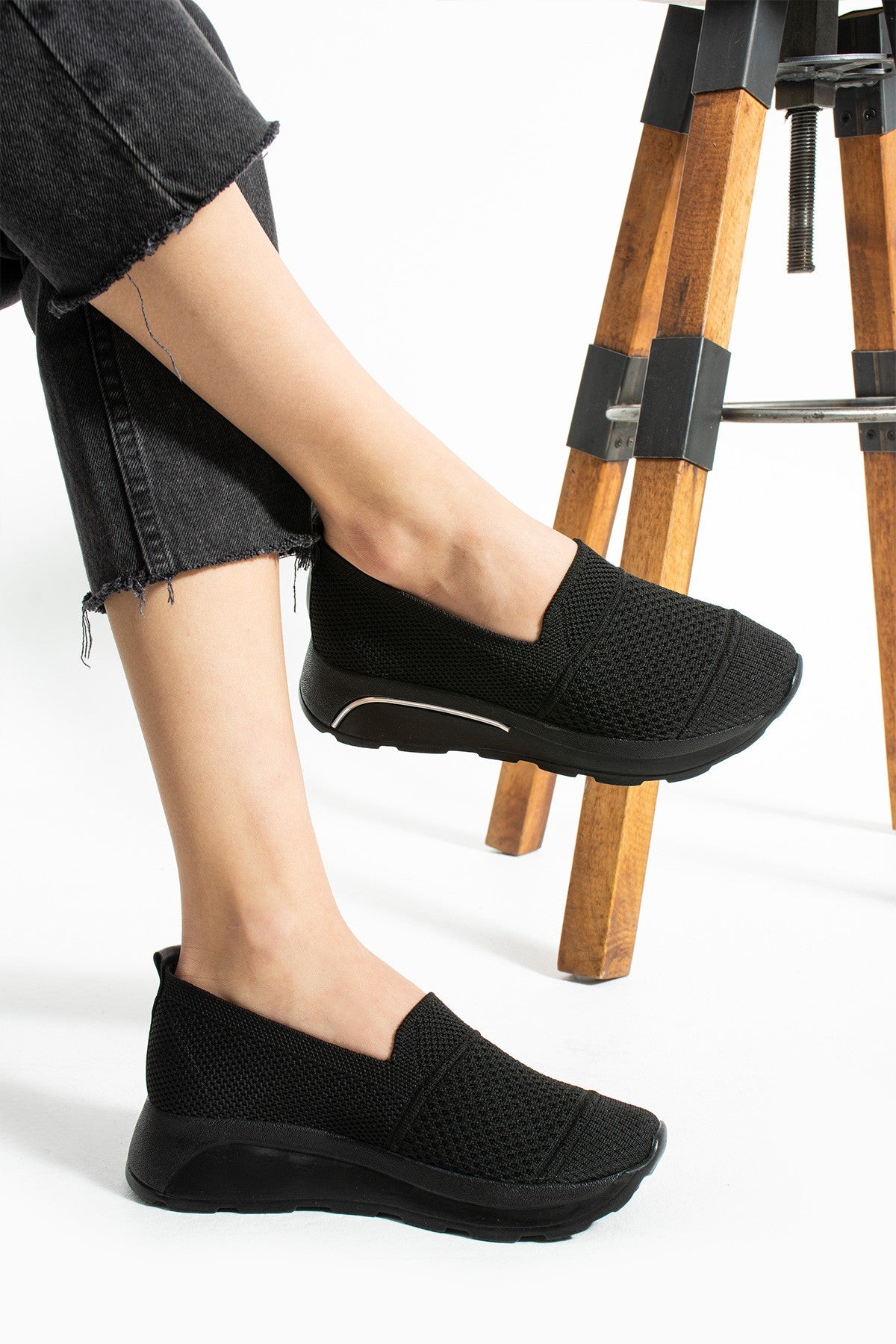 Siyah Triko Spor Ayakkabı Comfort Yumuşak Tabanlı Snekaer