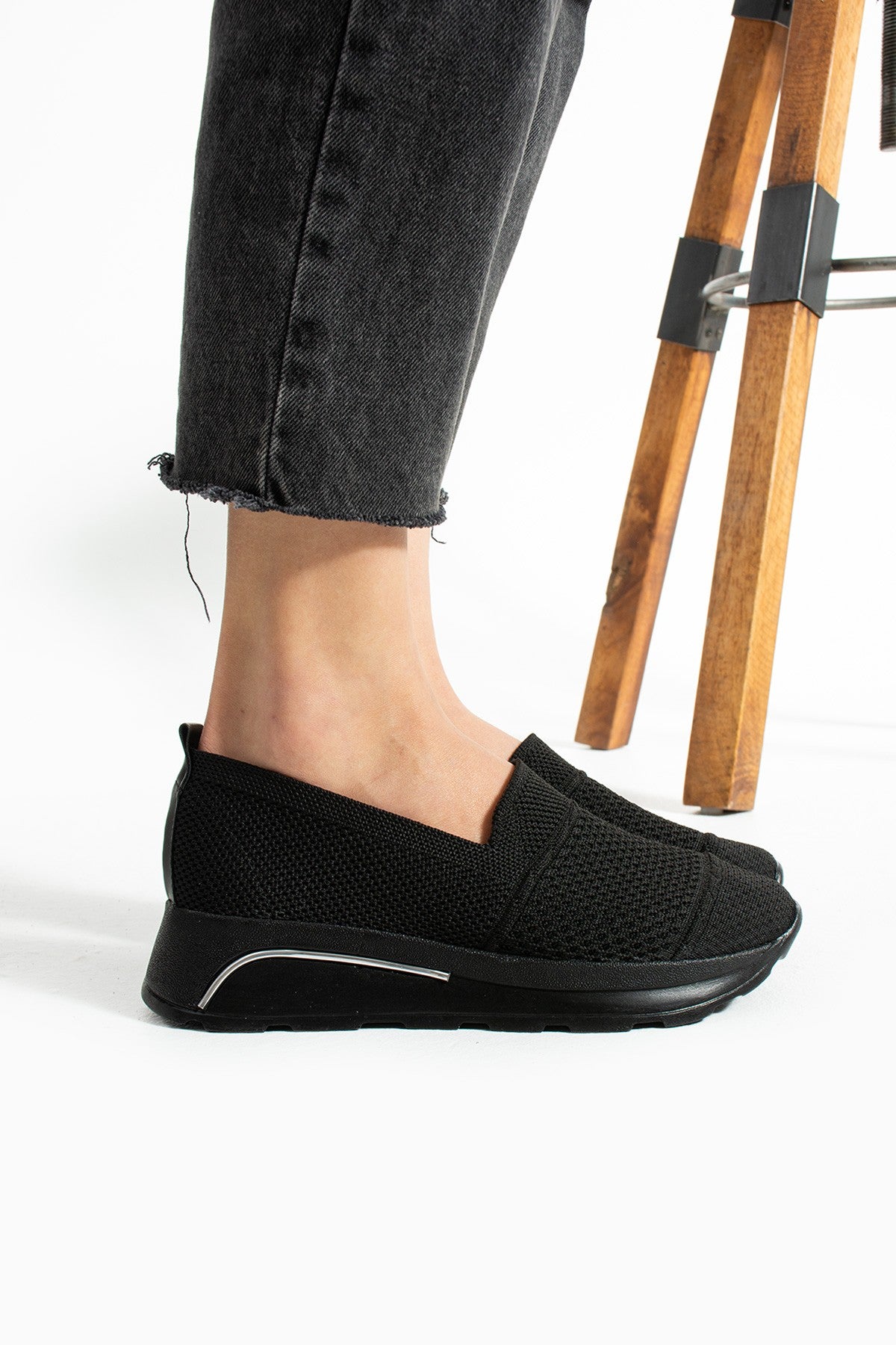 Siyah Triko Spor Ayakkabı Comfort Yumuşak Tabanlı Snekaer