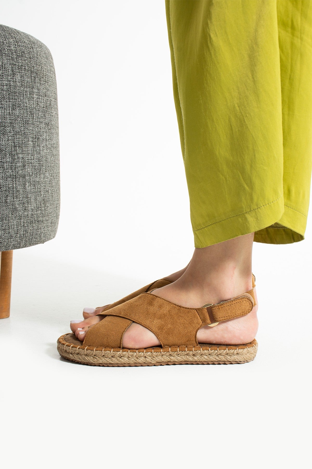 Taba Kadın Hasır Taban Anatomik Comfort Espadril Ergonomik Arka Cırtlı Günlük Sandalet
