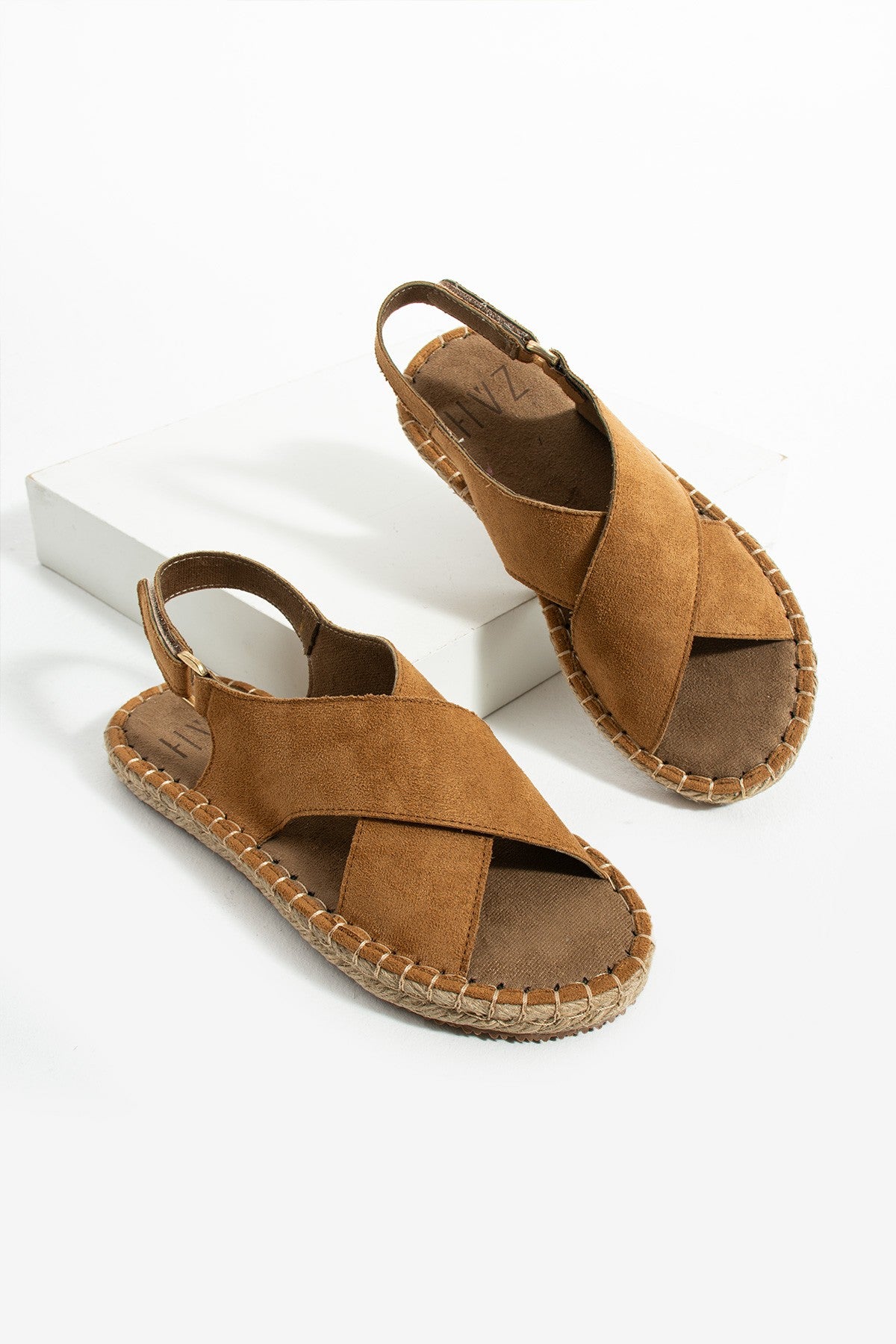 Taba Kadın Hasır Taban Anatomik Comfort Espadril Ergonomik Arka Cırtlı Günlük Sandalet