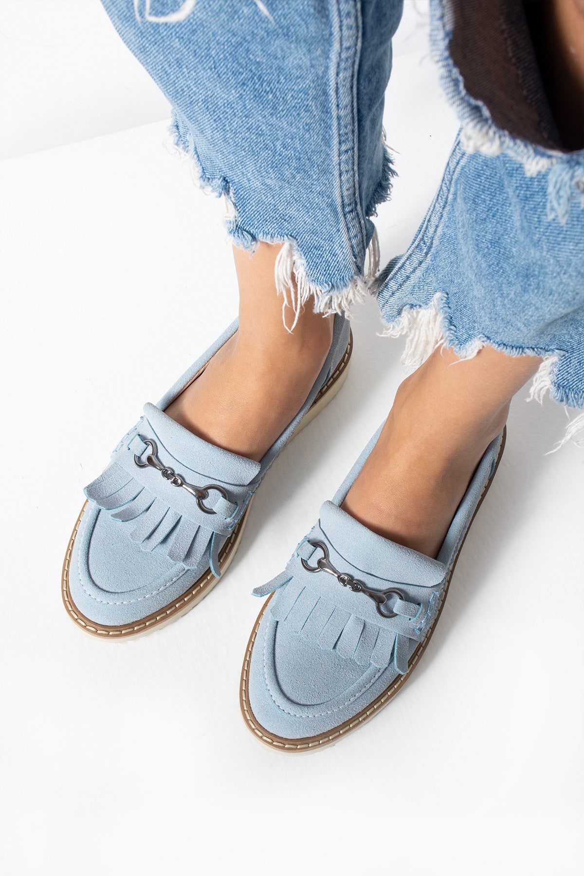 Turkuaz Kadın Loafer Püsküllü Günlük Rahat Ergonomik Ayakkabı