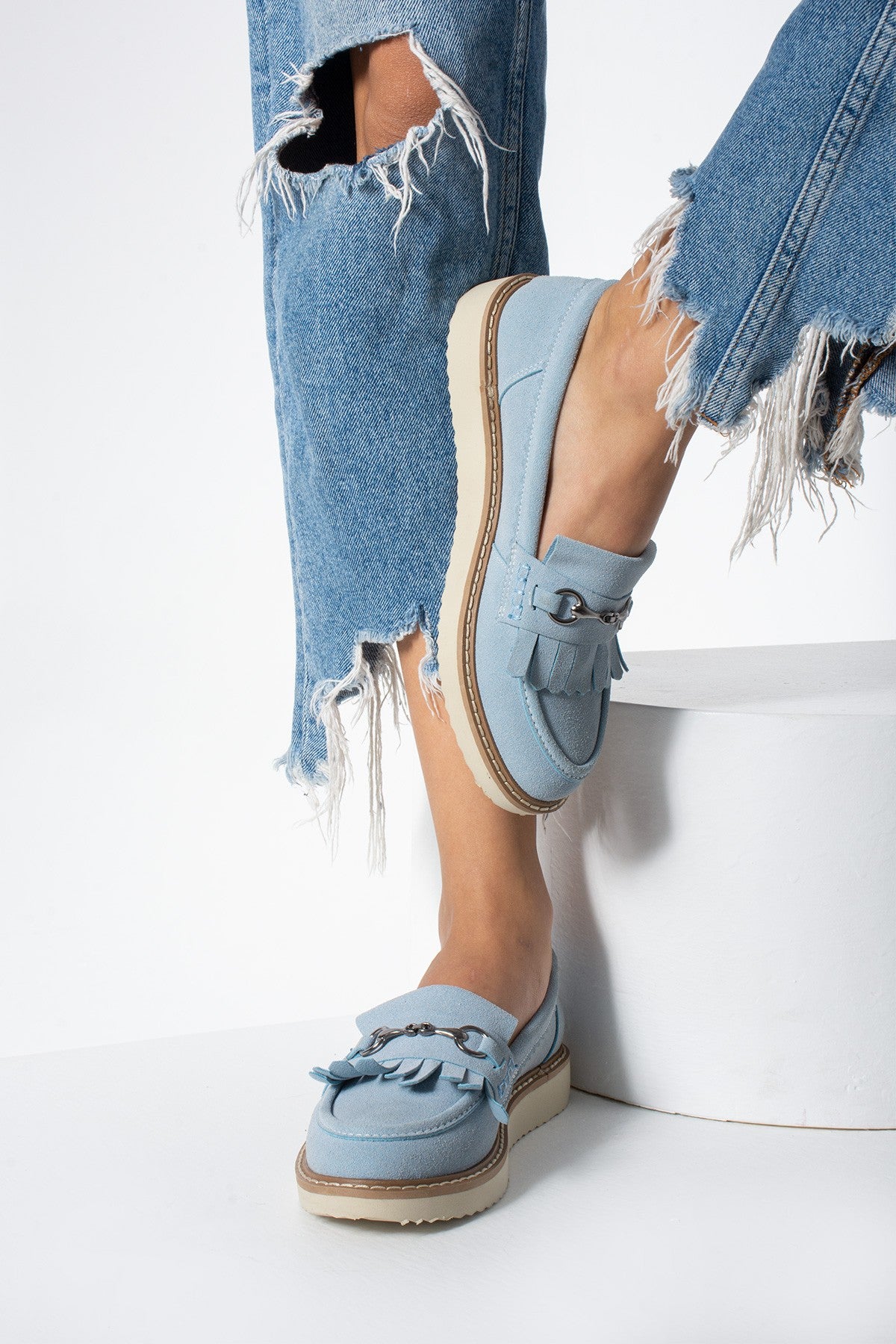Turkuaz Kadın Loafer Püsküllü Günlük Rahat Ergonomik Ayakkabı
